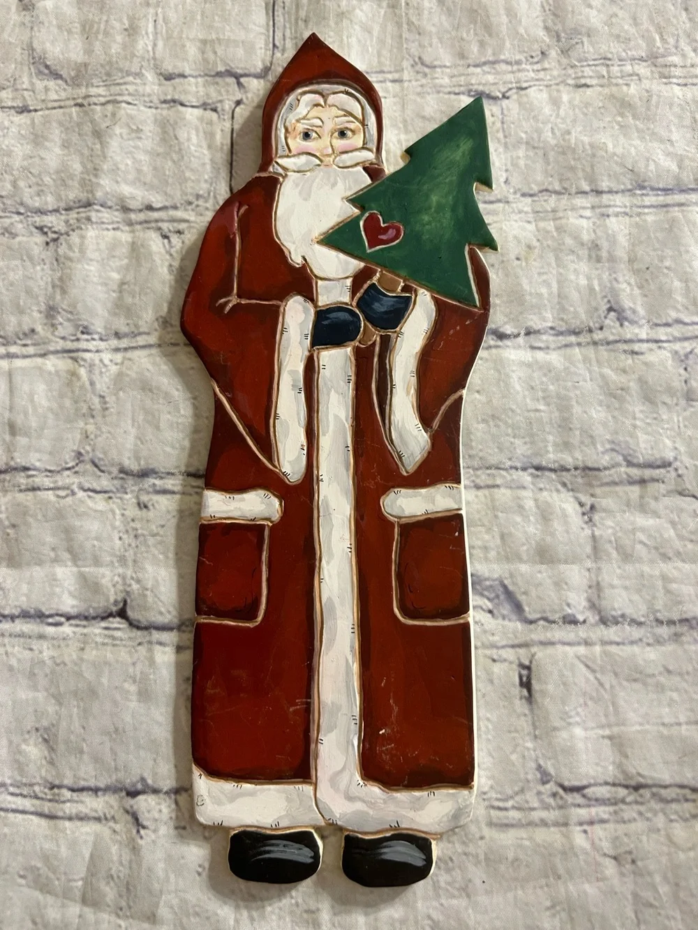 VTG OLD WORLD SANTA CLAUS CERAMIC HOLDING CHRISTMAS TREE HOMEMADE WALL DECOR